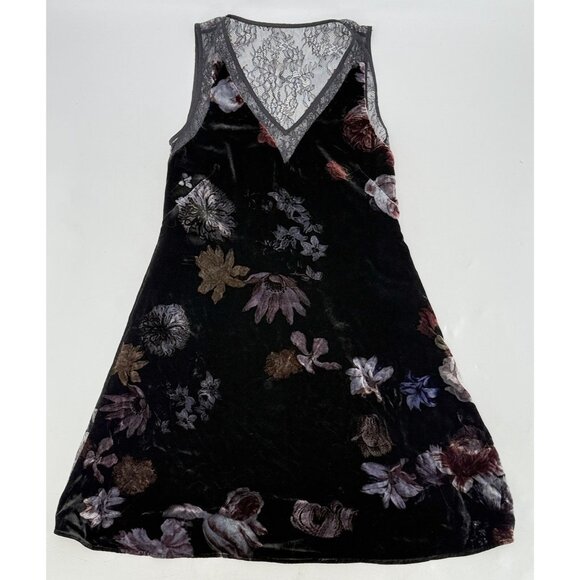 Black Velvet Floral Lined Dress Lace Accent Dark Romantic Whimsigoth See Measure - Picture 1 of 11